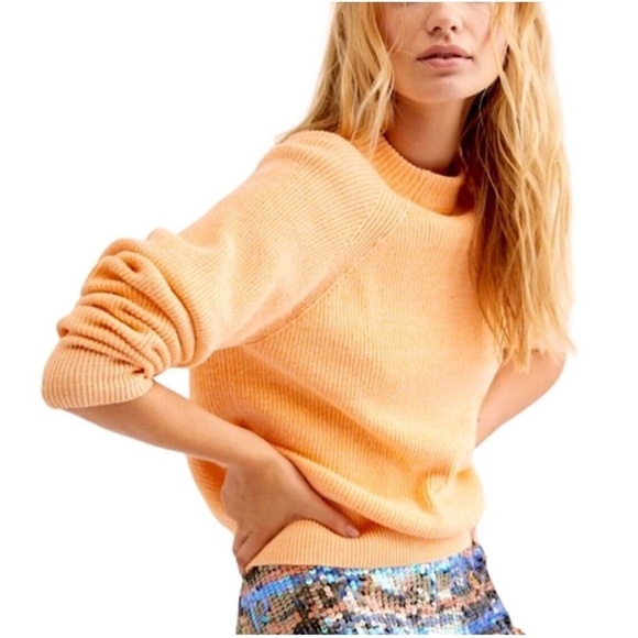 Free People Too Good Ribbed Trim knit Pullover Sweater in Orange Zest - Picture 1 of 11